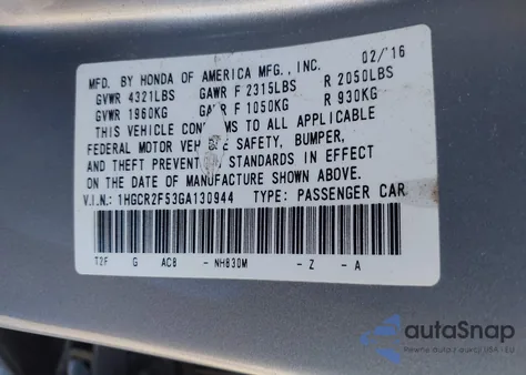 2016 Honda Accord Sport z USA, uszkodzony, nr VIN 1HGCR2F53GA130944